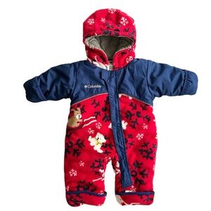 Columbia Blue Red Winter Animal Print Baby Snowsuit Bunting Size 6 Months